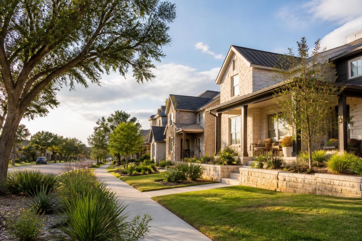 Cedar Park neighborhood with modern homes and tidy front yards