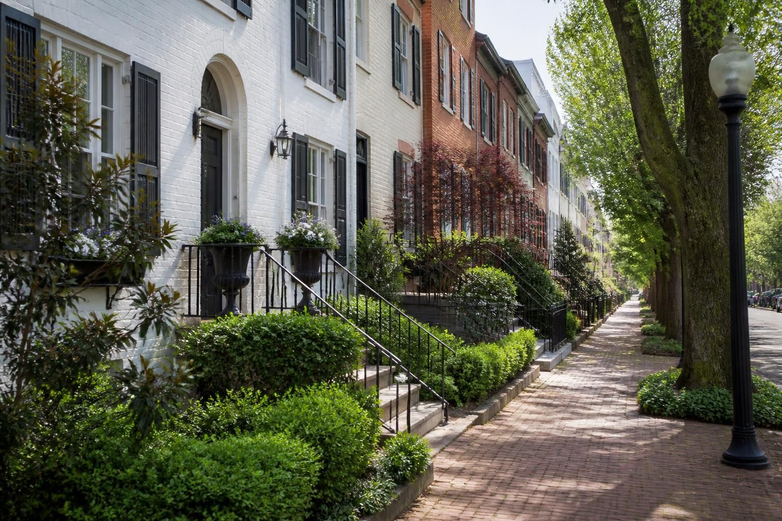 Georgetown neighborhood with charming homes and tidy gardens