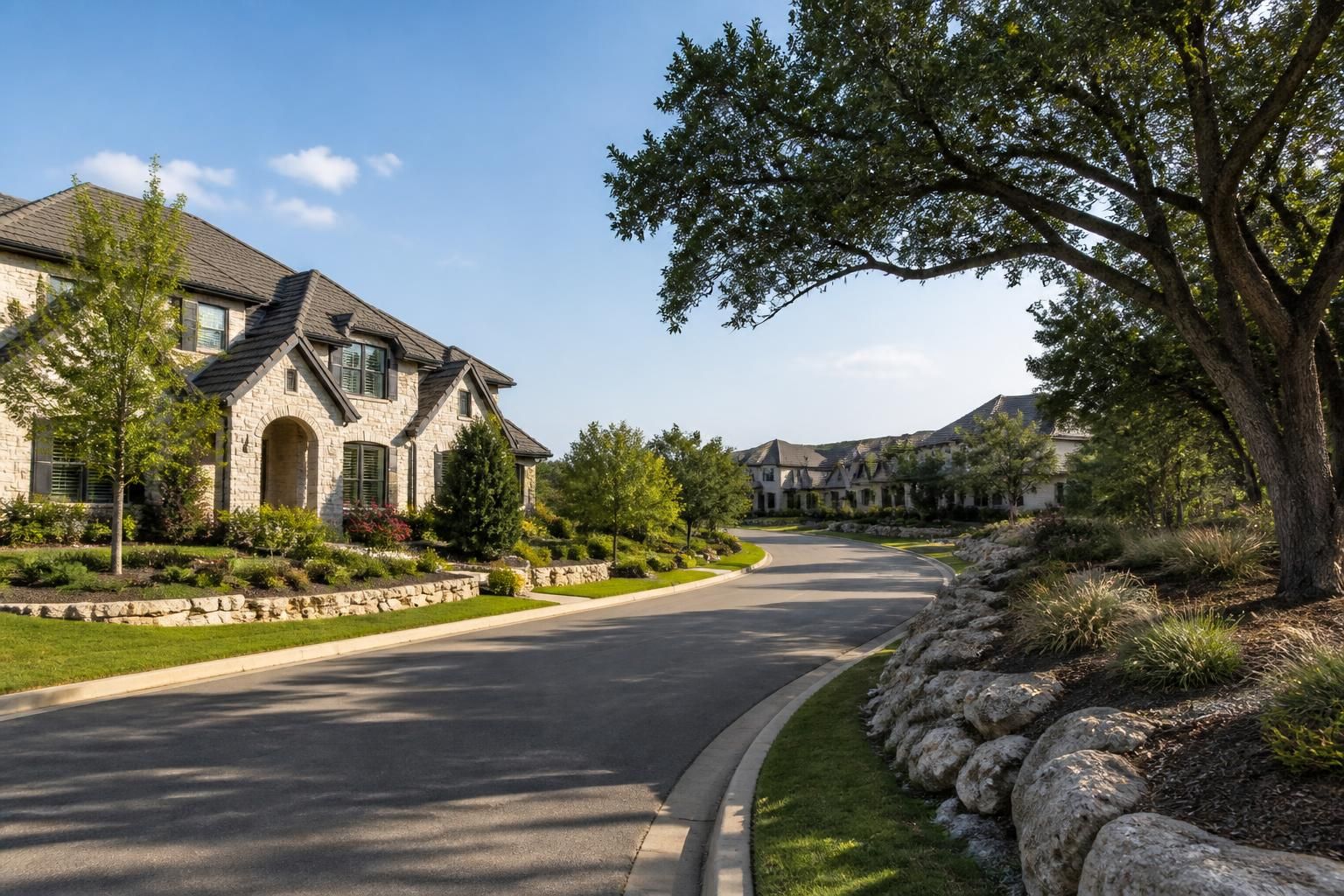Lakeway neighborhood with upscale homes and manicured landscaping
