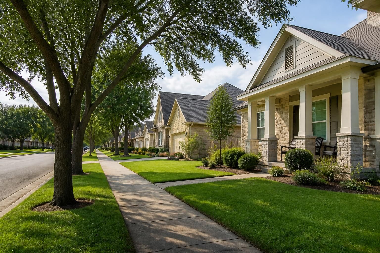 Pflugerville neighborhood with tree-lined streets and maintained lawns