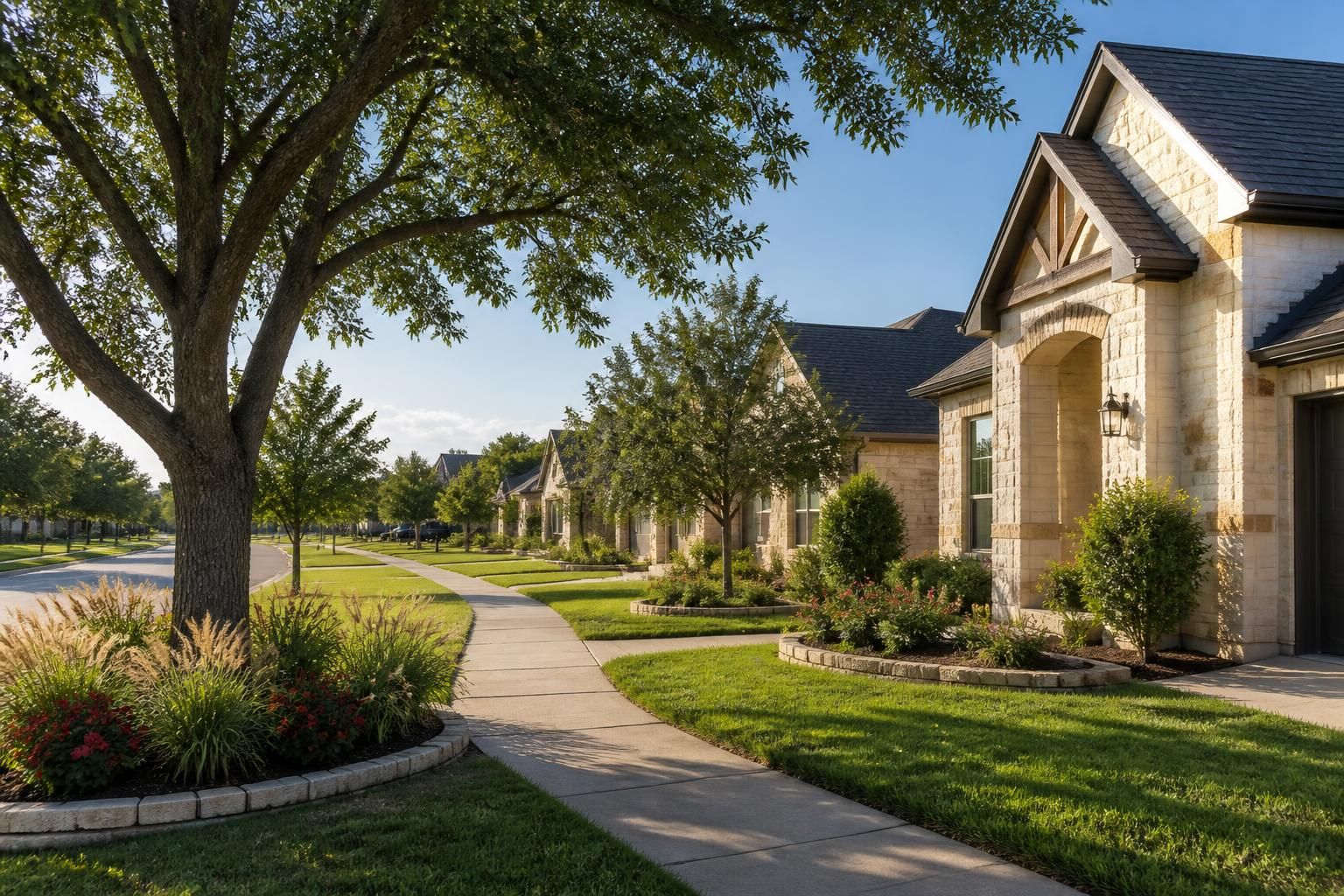 Round Rock neighborhood with manicured lawns and clean streets